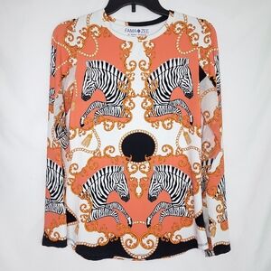 FAMA ZEE By Donati Vittorio Zebra Print Women's Performance Long Sleeve Shirt XS